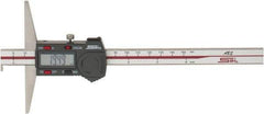 SPI - 0mm to 150mm ABS Plastic (Case) Electronic Depth Gage - 0.02mm Accuracy, 0.01mm Resolution, 4" Base Length, With Single Hook - USA Tool & Supply