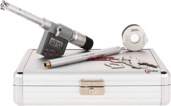 SPI - 0.5" to 0.65", IP65, Carbide Face Chrome Plated Finish, Electronic Inside Micrometer - 0.00005" Resolution, 0.00016" Accuracy, 80" Gage Depth - USA Tool & Supply