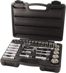 Paramount - 31 Piece 3/8" Drive Chrome Finish Socket Set - 12 Points, 1/4" to 1" Range, Inch Measurement Standard - USA Tool & Supply
