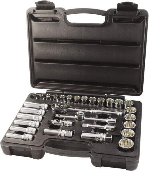 Paramount - 31 Piece 3/8" Drive Chrome Finish Socket Set - 12 Points, 6mm to 24mm Range, Metric Measurement Standard - USA Tool & Supply