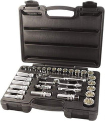 Paramount - 31 Piece 3/8" Drive Chrome Finish Socket Set - 12 Points, 6mm to 24mm Range, Metric Measurement Standard - USA Tool & Supply