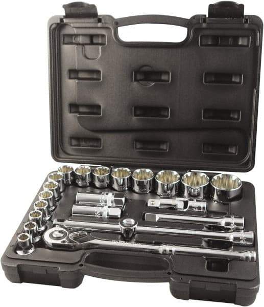 Paramount - 22 Piece 1/2" Drive Chrome Finish Socket Set - 12 Points, 10mm to 32mm Range, Metric Measurement Standard - USA Tool & Supply