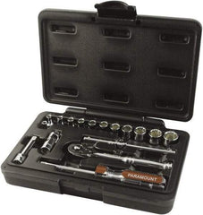 Paramount - 17 Piece 1/4" Drive Chrome Finish Socket Set - 12 Points, 4mm to 14mm Range, Metric Measurement Standard - USA Tool & Supply