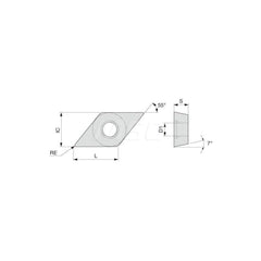 Turning Insert:  DCMT32.52CM T5115,  Solid Carbide TiCN, Al2O3 & TiN Finish,  Neutral,  3/8″ Inscribed Circle,  0.0310″ Corner Radius,  55.0 &deg N/A Diamond,  Series  DCMT