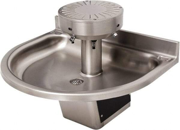 Acorn Engineering - Semi-Circular, Infrared Sensor, Wall Outlet Drain, 38" Diam, 3 Person Capacity, Stainless Steel, Wash Fountain - 0.5 GPM - USA Tool & Supply