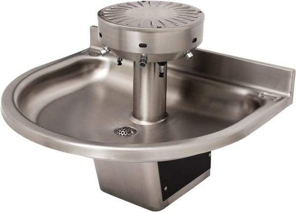 Acorn Engineering - Semi-Circular, Infrared Sensor, Wall Outlet Drain, 38" Diam, 4 Person Capacity, Stainless Steel, Wash Fountain - 0.5 GPM - USA Tool & Supply