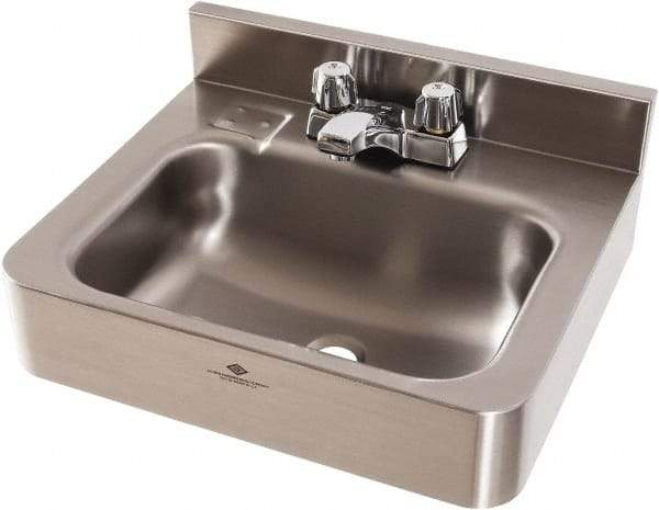 Acorn Engineering - 9-1/2" Long x 14-1/2" Wide Inside, 1 Compartment, Grade 304 Stainless Steel Lavatory Sink-Wall Hung - 16 Gauge, 15" Long x 18" Wide x 7" High Outside, 6" Deep - USA Tool & Supply