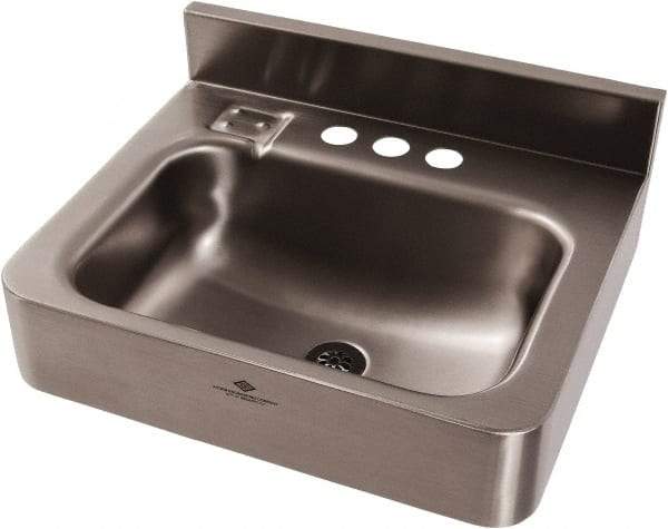 Acorn Engineering - 9-1/2" Long x 14-1/2" Wide Inside, 1 Compartment, Grade 304 Stainless Steel Lavatory Sink-Wall Hung - 16 Gauge, 15" Long x 18" Wide x 7" High Outside, 6" Deep - USA Tool & Supply