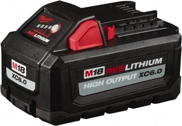 Milwaukee Tool - 18 Volt Lithium-Ion Power Tool Battery - 6 Ahr Capacity, 1 hr Charge Time, Series M18 RED - USA Tool & Supply