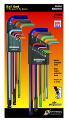 22 Piece - .050-3/8" and 1.5-10mm - Extra Long Arm - ColorGuard Ball End L-Wrench Set - USA Tool & Supply