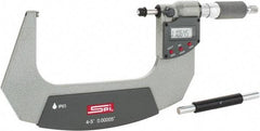 SPI - 4 to 5" Range, 0.00005" Resolution, Double Ratchet IP65 Electronic Outside Micrometer - 0.0002" Accuracy, Ratchet-Friction Thimble, Carbide Face, CR2032 Battery, Includes NIST Traceable Certification of Inspection - USA Tool & Supply