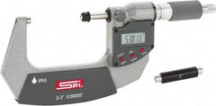 SPI - 2 to 3" Range, 0.00005" Resolution, Double Ratchet IP65 Electronic Outside Micrometer - 0.0002" Accuracy, Ratchet-Friction Thimble, Carbide Face, CR2032 Battery, Includes NIST Traceable Certification of Inspection - USA Tool & Supply