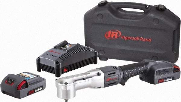 Ingersoll-Rand - 3/8" Drive 20 Volt Angled Cordless Impact Wrench & Ratchet - 1,900 RPM, 3,000 BPM, 180 Ft/Lb Torque, 2 Lithium-Ion Batteries Included - USA Tool & Supply