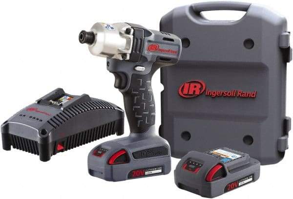 Ingersoll-Rand - 1/4" Drive 20 Volt Pistol Grip Cordless Impact Wrench & Ratchet - 1,900 RPM, 2,800 BPM, 160 Ft/Lb Torque, 2 Lithium-Ion Batteries Included - USA Tool & Supply