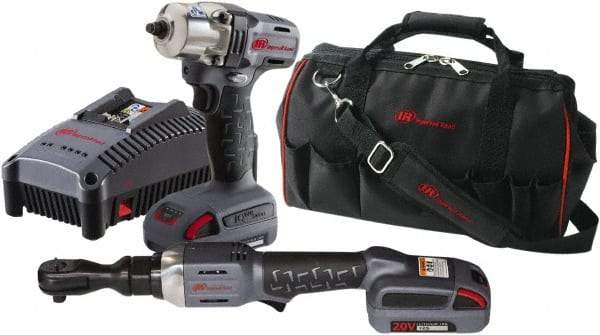 Ingersoll-Rand - 20 Volt Cordless Tool Combination Kit - Includes 3/8" Ratchet & 3/8" Square Drive Impact Wrench, Lithium-Ion Battery Included - USA Tool & Supply