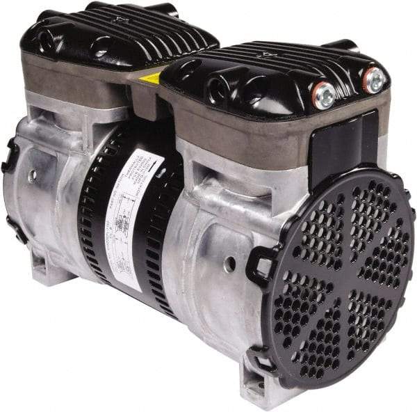 Gast - 1/2 hp, 4.8 CFM, 125 Max psi Piston Vacuum & Compressor Pump - 29.5 Hg/In, 115 to 240/60 & 110 to 240/50 Volt, 9.53" Long x 5" Wide x 7.08" High - USA Tool & Supply