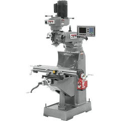 Jet - 7-7/8" Table Width x 35-3/4" Table Length, Variable Speed Pulley Control, 3 Phase Knee Milling Machine - R8 Spindle Taper, 1-1/2 hp - USA Tool & Supply