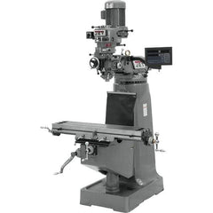 Jet - 9" Table Width x 42" Table Length, Variable Speed Pulley Control, 1 Phase Knee Milling Machine - R8 Spindle Taper, 2 hp - USA Tool & Supply