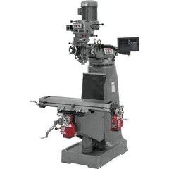 Jet - 9" Table Width x 42" Table Length, Variable Speed Pulley Control, 3 Phase Knee Milling Machine - R8 Spindle Taper, 2 hp - USA Tool & Supply