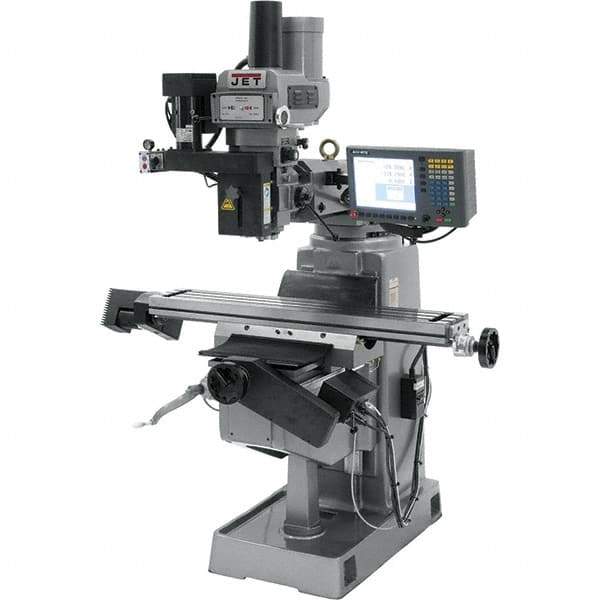 Jet - 9" Table Width x 49" Table Length, Variable Speed Pulley Control, 3 Phase Knee Milling Machine - R8 Spindle Taper, 2 hp - USA Tool & Supply