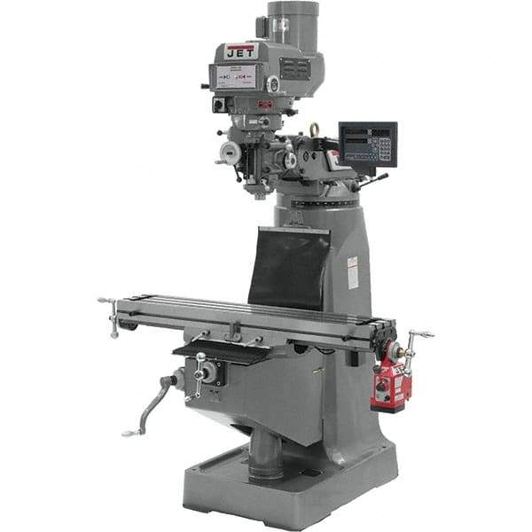 Jet - 9" Table Width x 49" Table Length, Variable Speed Pulley Control, 3 Phase Knee Milling Machine - R8 Spindle Taper, 3 hp - USA Tool & Supply