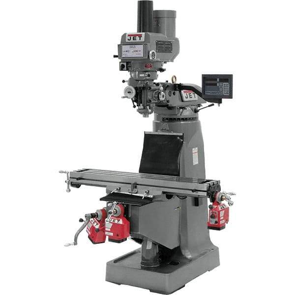 Jet - 9" Table Width x 49" Table Length, Variable Speed Pulley Control, 3 Phase Knee Milling Machine - R8 Spindle Taper, 3 hp - USA Tool & Supply