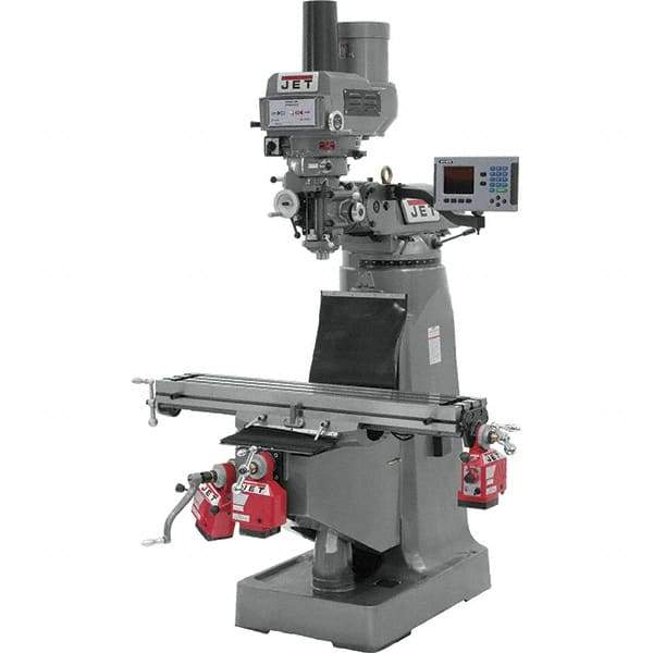 Jet - 9" Table Width x 49" Table Length, Variable Speed Pulley Control, 3 Phase Knee Milling Machine - R8 Spindle Taper, 3 hp - USA Tool & Supply