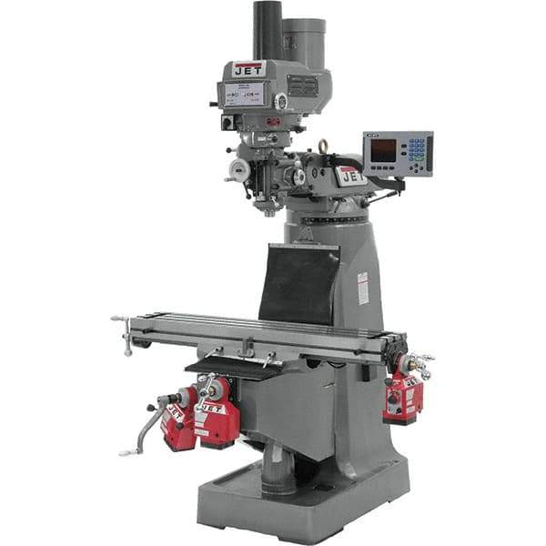 Jet - 9" Table Width x 49" Table Length, Variable Speed Pulley Control, 3 Phase Knee Milling Machine - R8 Spindle Taper, 3 hp - USA Tool & Supply