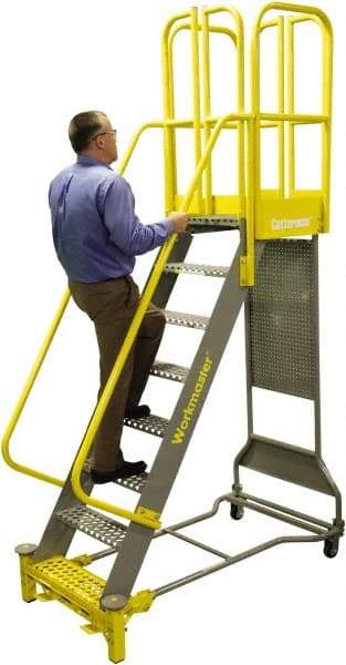 Cotterman - 60" 5 Step Super Duty Ladder - Rolling Safety Ladder, 1,000 Lb Capacity, 44" Base Width x 98" Base Depth, Grip Strut - USA Tool & Supply