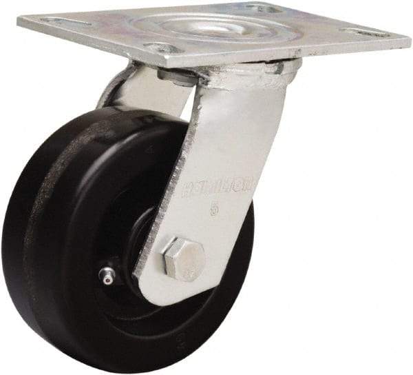 Hamilton - 5" Diam x 2" Wide x 6-1/2" OAH Top Plate Mount Swivel Caster - Phenolic, 900 Lb Capacity, Straight Roller Bearing, 4-1/2 x 6-1/4" Plate - USA Tool & Supply