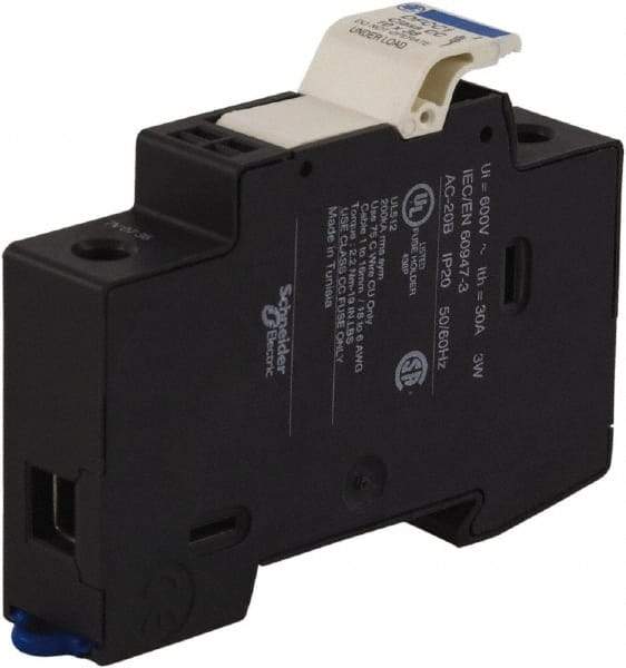 Schneider Electric - 1 Pole, 600 Volt, 30 Amp, DIN Rail Mount Fuse Holder - Compatible with CC Class, 17mm Wide Fuse - USA Tool & Supply