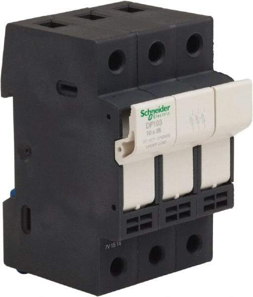 Schneider Electric - 3 Pole, 600 Volt, 32 Amp, DIN Rail Mount Fuse Holder - Compatible with 38mm Long x 52mm Wide and 10mm Diameter Fuse - USA Tool & Supply