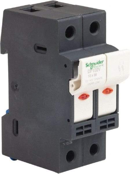 Schneider Electric - 2 Pole, 600 Volt, 32 Amp, DIN Rail Mount Fuse Holder - Compatible with AM,GG Class, 38mm Long x 35mm Wide and 10mm Diameter Fuse - USA Tool & Supply