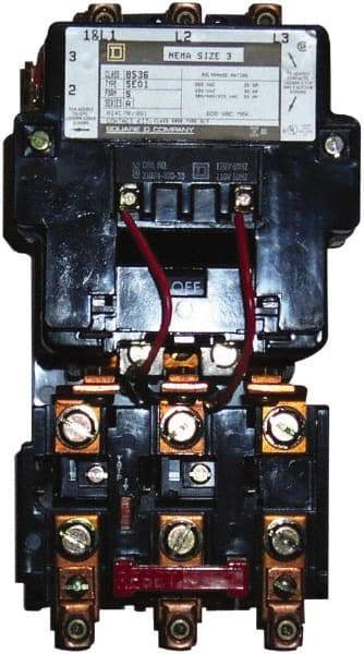 Square D - 440 Coil VAC at 50 Hz, 480 Coil VAC at 60 Hz, 90 Amp, NEMA Size 3, Nonreversible Open Enclosure NEMA Motor Starter - 3 Phase hp: 25 at 200 VAC, 30 at 230 VAC, 50 at 460 VAC, 50 at 575 VAC - USA Tool & Supply