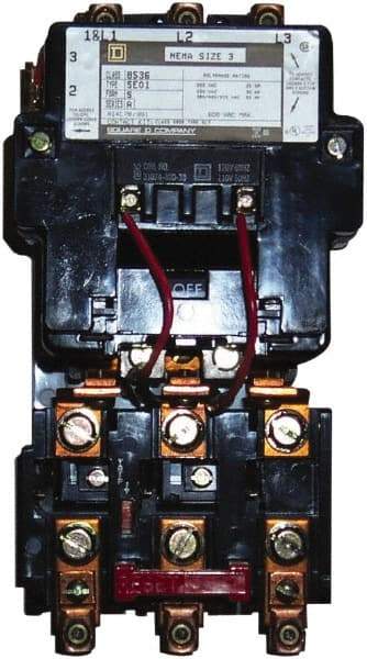 Square D - 220 Coil VAC at 50 Hz, 240 Coil VAC at 60 Hz, 90 Amp, NEMA Size 3, Nonreversible Open Enclosure NEMA Motor Starter - USA Tool & Supply