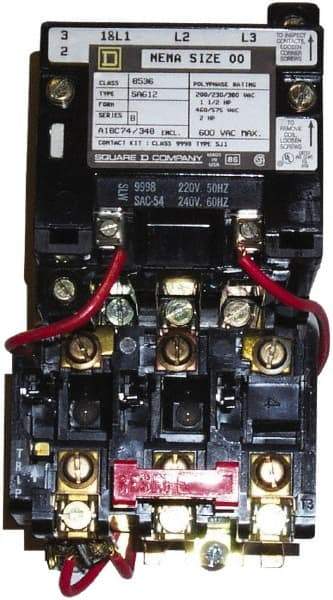 Square D - 208 Coil VAC at 60 Hz, 9 Amp, Nonreversible Open Enclosure NEMA Motor Starter - 1 Phase hp: 1 at 230 VAC, 1/3 at 115 VAC - USA Tool & Supply