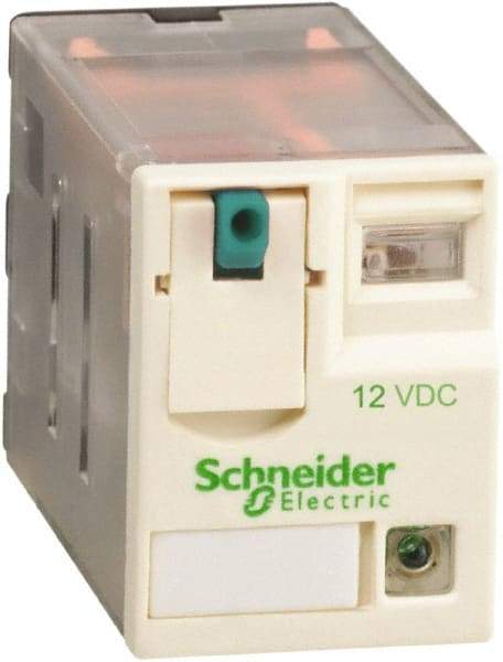 Schneider Electric - 3,000 VA Power Rating, Electromechanical Plug-in General Purpose Relay - 12 Amp at 250/277 VAC & 28 VDC, 6 Amp at 250 VAC & 28 VDC, 2CO, 12 VDC - USA Tool & Supply