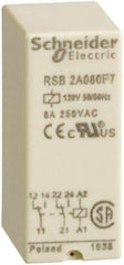 Schneider Electric - 2,000 VA Power Rating, Electromechanical Plug-in General Purpose Relay - 8 Amp at 250 VAC & 28 VDC, 2CO, 120 VAC - USA Tool & Supply