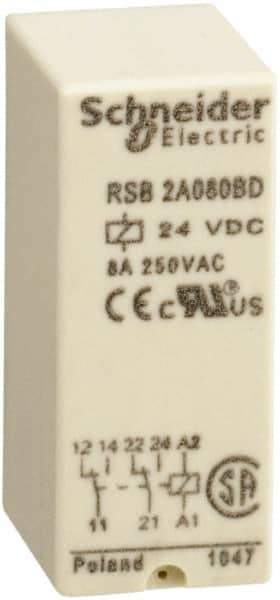 Schneider Electric - 2,000 VA Power Rating, Electromechanical Plug-in General Purpose Relay - 8 Amp at 250 VAC & 28 VDC, 2CO, 24 VDC - USA Tool & Supply