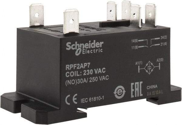 Schneider Electric - 7,500 VA Power Rating, Electromechanical Plug-in General Purpose Relay - 20 Amp at 28 VDC, 25 at 28 VDC, 30 at 250/277 VAC, 2NO, 230 VAC - USA Tool & Supply