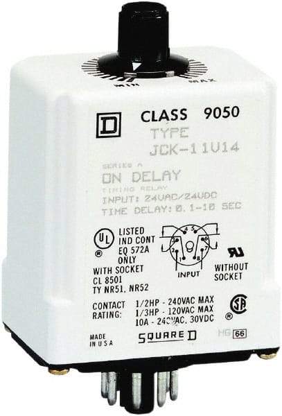 Square D - DPDT Time Delay Relay - 10 Contact Amp, 24 VAC/VDC - USA Tool & Supply