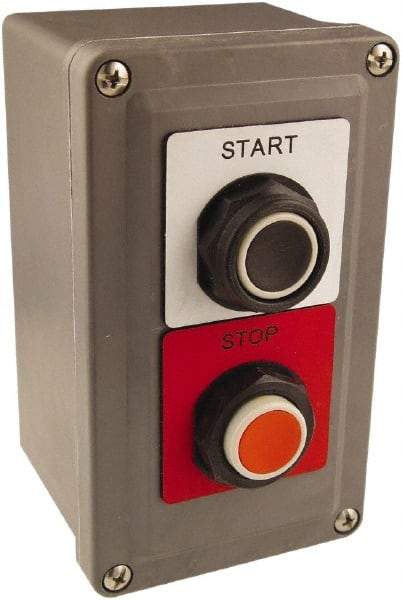 Square D - 2 Operator, Projecting Pushbutton Control Station - Start, Stop (Legend), Momentary Switch, NO/2NC Contact, NEMA 13, 3, 4, 4X - USA Tool & Supply