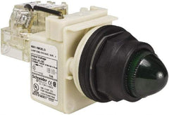 Schneider Electric - 120 V Green Lens LED Press-to-Test Indicating Light - Round Lens, Screw Clamp Connector, Corrosion Resistant, Dust Resistant, Oil Resistant - USA Tool & Supply