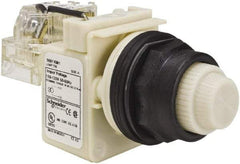 Schneider Electric - 110 VAC at 50/60 Hz via Transformer, 120 VAC at 50/60 Hz via Transformer White Lens Press-to-Test Indicating Light - Round Lens, Screw Clamp Connector, Corrosion Resistant, Dust Resistant, Oil Resistant - USA Tool & Supply