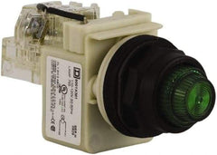 Schneider Electric - 110 VAC at 50/60 Hz via Transformer, 120 VAC at 50/60 Hz via Transformer Green Lens Press-to-Test Indicating Light - Round Lens, Screw Clamp Connector, Corrosion Resistant, Dust Resistant, Oil Resistant - USA Tool & Supply