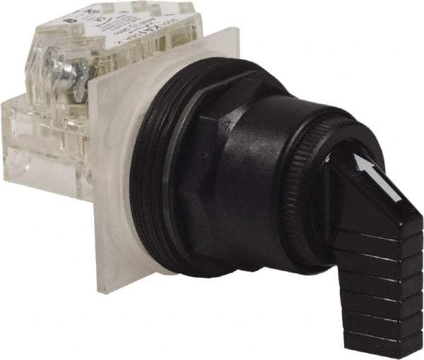 Schneider Electric - 1.18 Inch Mount Hole, 3 Position, Knob and Pushbutton Operated, Selector Switch - Black, Momentary (MO), Anticorrosive, Weatherproof, Dust and Oil Resistant - USA Tool & Supply