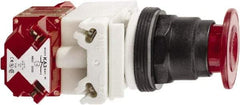 Schneider Electric - 30mm Mount Hole, Extended Straight, Pushbutton Switch with Contact Block - Red Pushbutton, Maintained (MA), Momentary (MO) - USA Tool & Supply