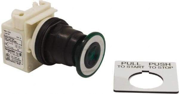 Schneider Electric - 30mm Mount Hole, Extended Straight, Pushbutton Switch Only - Green Pushbutton, Maintained (MA), Momentary (MO) - USA Tool & Supply