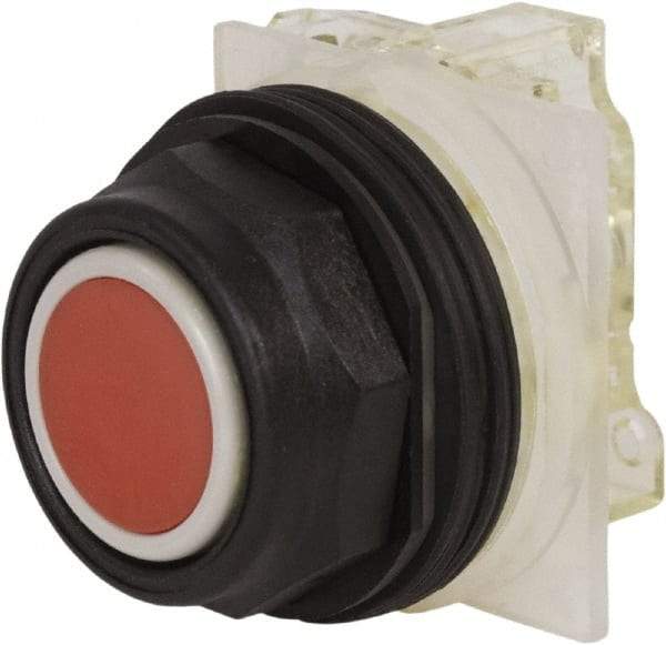 Schneider Electric - 30mm Mount Hole, Flush, Pushbutton Switch with Contact Block - Octagon, Red Pushbutton, Momentary (MO) - USA Tool & Supply