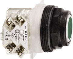Schneider Electric - 30mm Mount Hole, Flush, Pushbutton Switch with Contact Block - Octagon, Green Pushbutton, Momentary (MO) - USA Tool & Supply